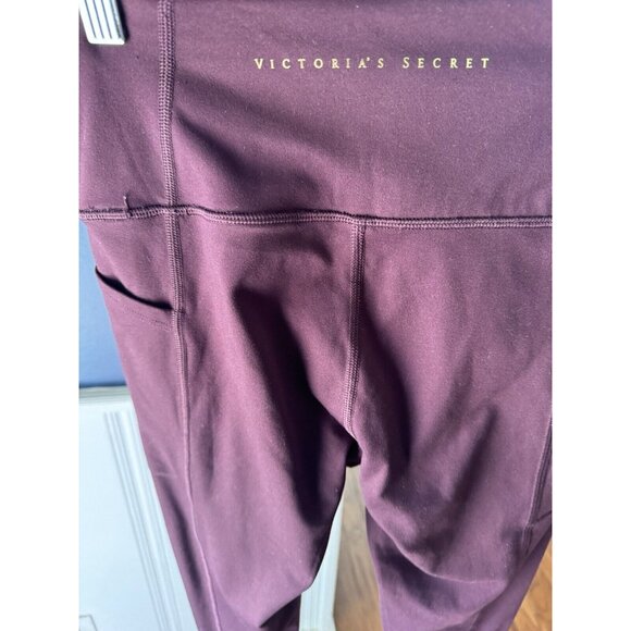 Victoria's Secret Women’s Sz 6 Studio Leggings Pockets Wine Soft Rose Gold Logo - Picture 3 of 8